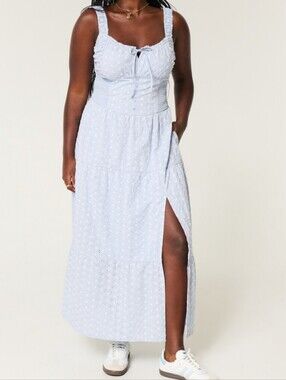 Hollister Sofia Side-Smocked Eyelit Maxi Dress Size XXL Petite